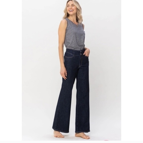 Judy Blue Denim - Judy Blue High Waist Wide Leg‎ Jeans Size 29 Dark Wash JB88579 DK